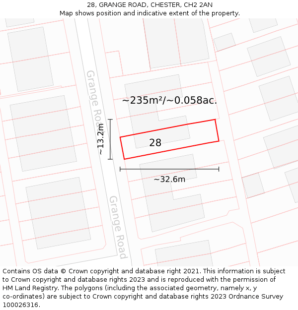 28, GRANGE ROAD, CHESTER, CH2 2AN: Plot and title map