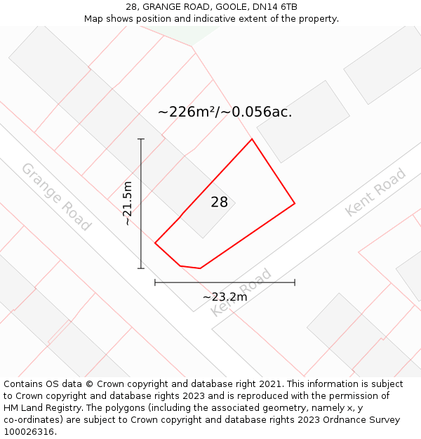 28, GRANGE ROAD, GOOLE, DN14 6TB: Plot and title map