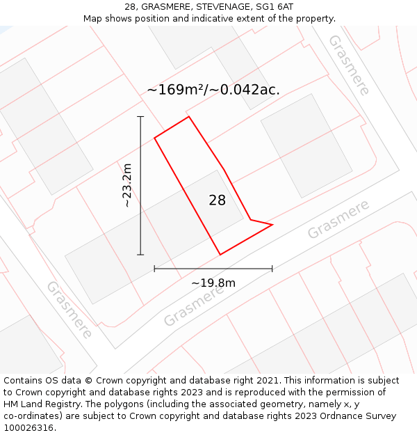 28, GRASMERE, STEVENAGE, SG1 6AT: Plot and title map