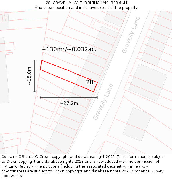 28, GRAVELLY LANE, BIRMINGHAM, B23 6UH: Plot and title map