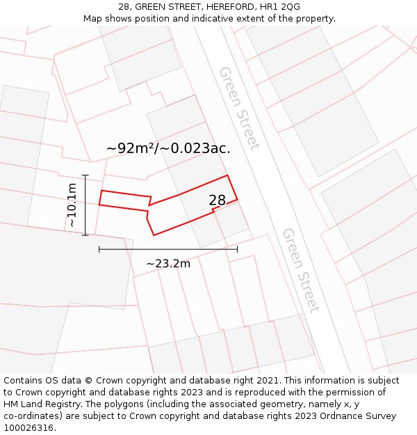 28, GREEN STREET, HEREFORD, HR1 2QG: Plot and title map