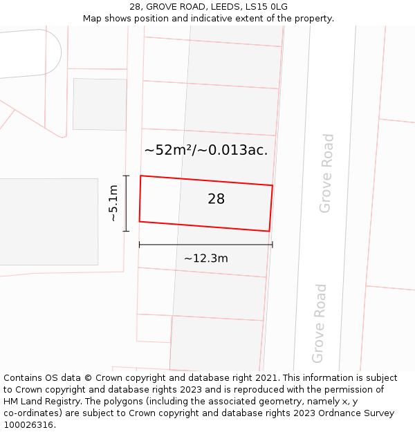 28, GROVE ROAD, LEEDS, LS15 0LG: Plot and title map