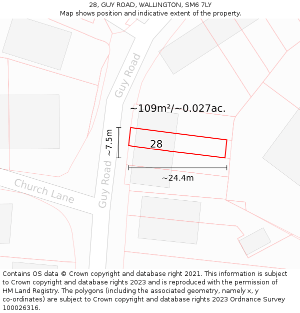 28, GUY ROAD, WALLINGTON, SM6 7LY: Plot and title map