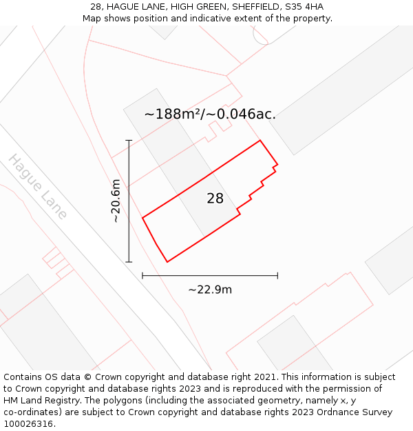 28, HAGUE LANE, HIGH GREEN, SHEFFIELD, S35 4HA: Plot and title map