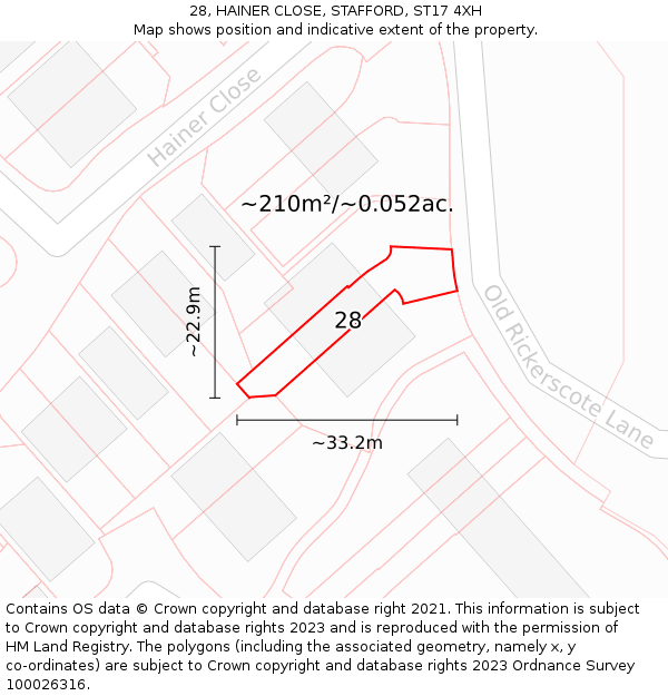 28, HAINER CLOSE, STAFFORD, ST17 4XH: Plot and title map