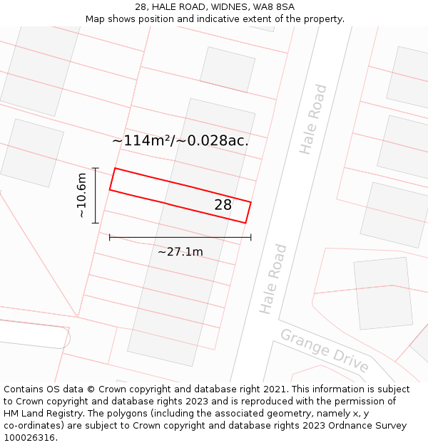 28, HALE ROAD, WIDNES, WA8 8SA: Plot and title map