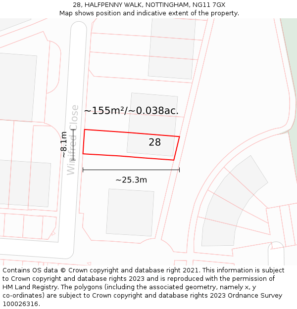 28, HALFPENNY WALK, NOTTINGHAM, NG11 7GX: Plot and title map