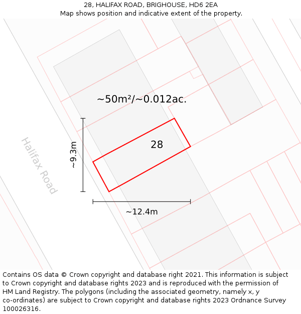 28, HALIFAX ROAD, BRIGHOUSE, HD6 2EA: Plot and title map