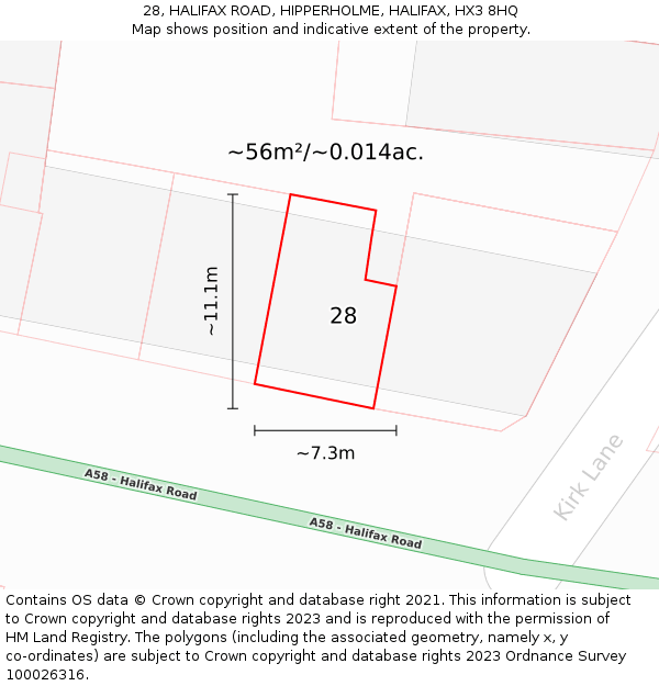 28, HALIFAX ROAD, HIPPERHOLME, HALIFAX, HX3 8HQ: Plot and title map