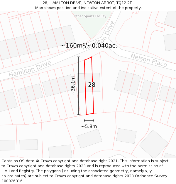 28, HAMILTON DRIVE, NEWTON ABBOT, TQ12 2TL: Plot and title map