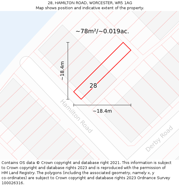 28, HAMILTON ROAD, WORCESTER, WR5 1AG: Plot and title map