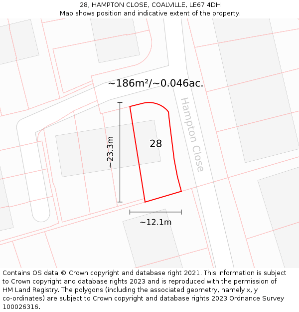 28, HAMPTON CLOSE, COALVILLE, LE67 4DH: Plot and title map