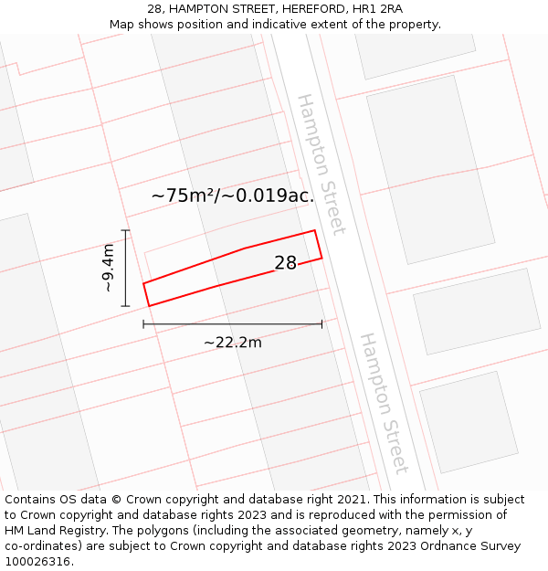 28, HAMPTON STREET, HEREFORD, HR1 2RA: Plot and title map
