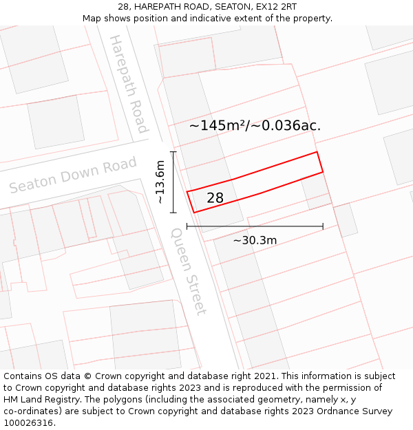 28, HAREPATH ROAD, SEATON, EX12 2RT: Plot and title map