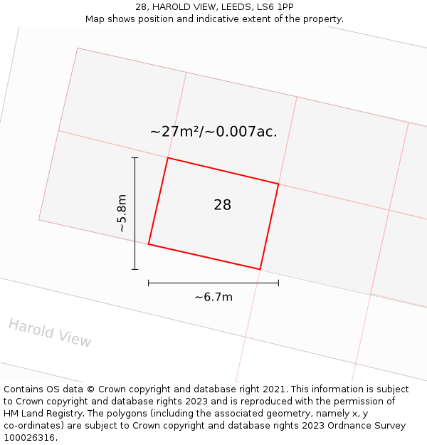 28, HAROLD VIEW, LEEDS, LS6 1PP: Plot and title map