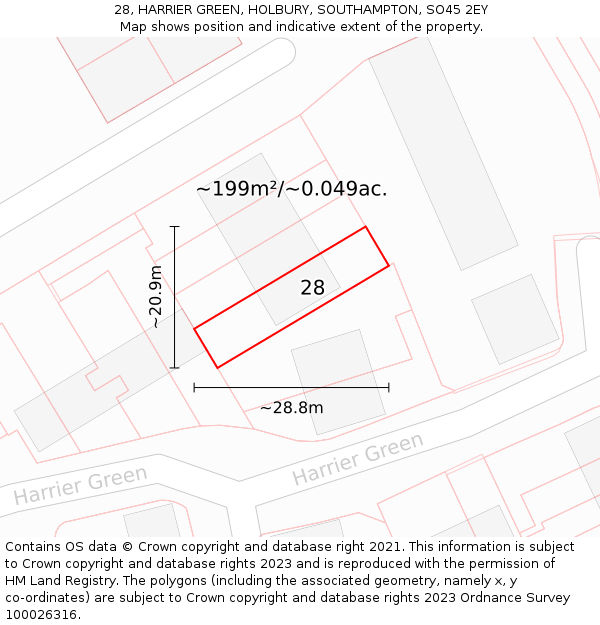 28, HARRIER GREEN, HOLBURY, SOUTHAMPTON, SO45 2EY: Plot and title map