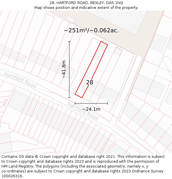 28, HARTFORD ROAD, BEXLEY, DA5 1NQ: Plot and title map