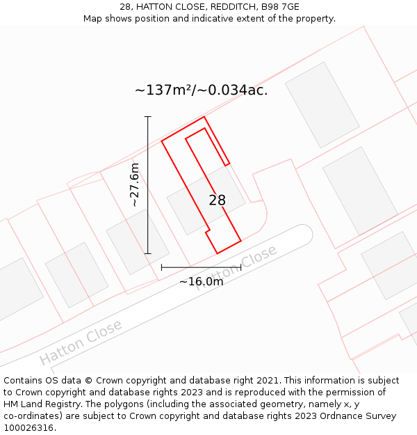 28, HATTON CLOSE, REDDITCH, B98 7GE: Plot and title map