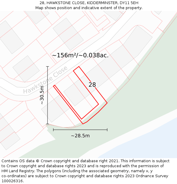 28, HAWKSTONE CLOSE, KIDDERMINSTER, DY11 5EH: Plot and title map