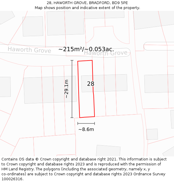 28, HAWORTH GROVE, BRADFORD, BD9 5PE: Plot and title map