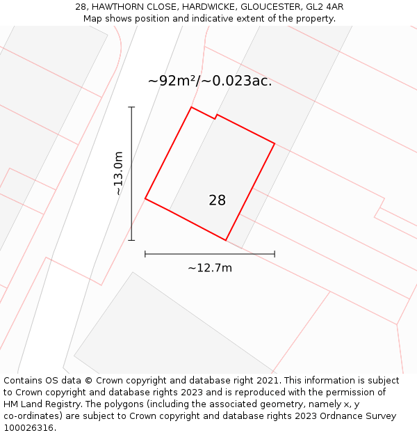 28, HAWTHORN CLOSE, HARDWICKE, GLOUCESTER, GL2 4AR: Plot and title map