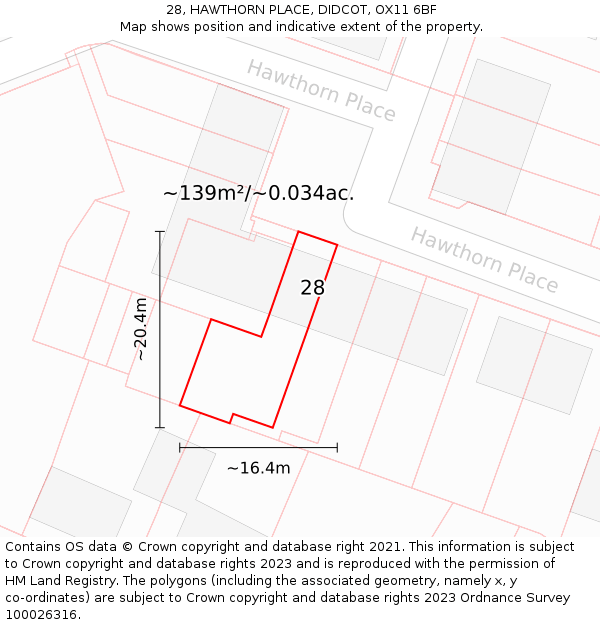 28, HAWTHORN PLACE, DIDCOT, OX11 6BF: Plot and title map