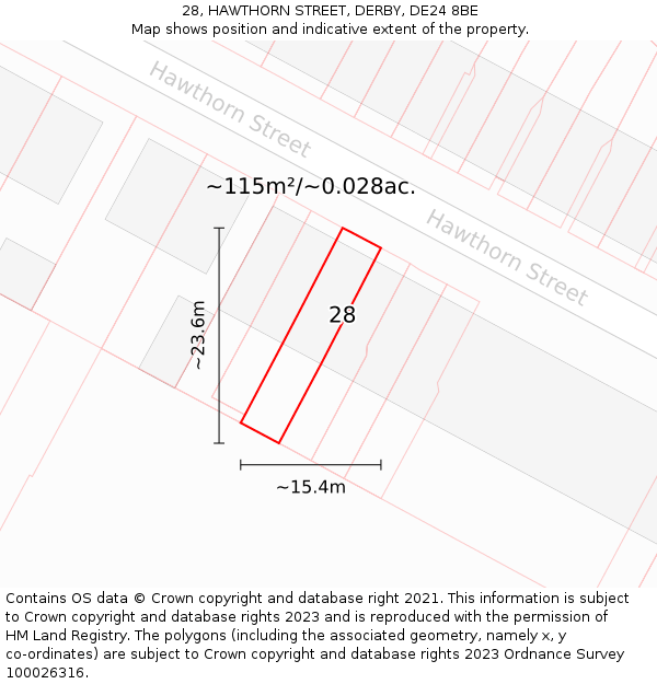 28, HAWTHORN STREET, DERBY, DE24 8BE: Plot and title map