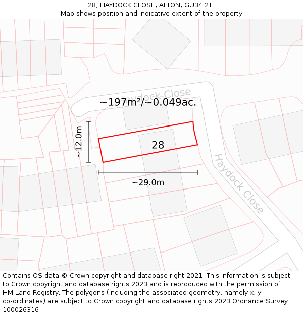 28, HAYDOCK CLOSE, ALTON, GU34 2TL: Plot and title map