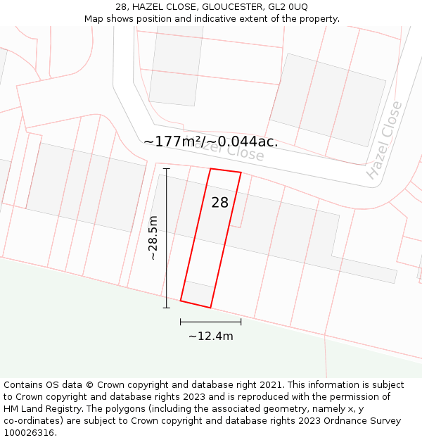 28, HAZEL CLOSE, GLOUCESTER, GL2 0UQ: Plot and title map
