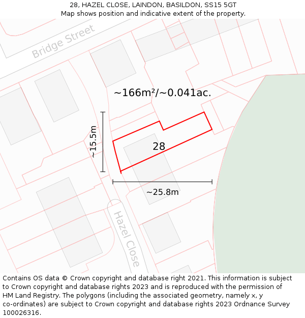 28, HAZEL CLOSE, LAINDON, BASILDON, SS15 5GT: Plot and title map