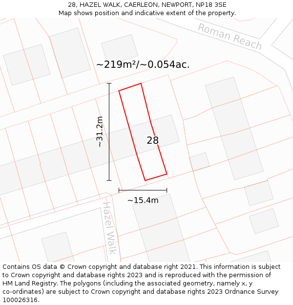 28, HAZEL WALK, CAERLEON, NEWPORT, NP18 3SE: Plot and title map