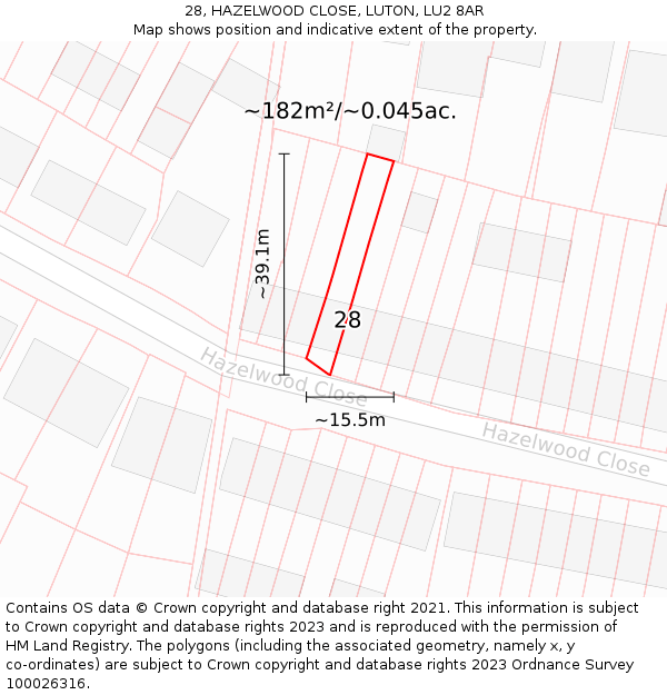 28, HAZELWOOD CLOSE, LUTON, LU2 8AR: Plot and title map