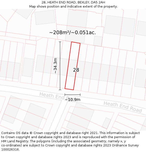 28, HEATH END ROAD, BEXLEY, DA5 2AH: Plot and title map