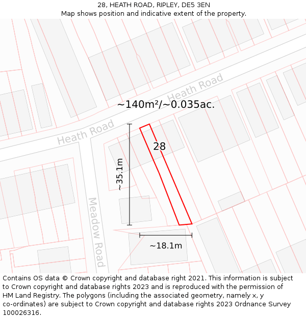 28, HEATH ROAD, RIPLEY, DE5 3EN: Plot and title map