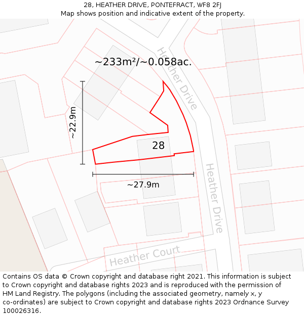 28, HEATHER DRIVE, PONTEFRACT, WF8 2FJ: Plot and title map