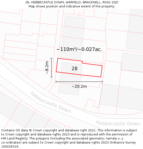 28, HEBBECASTLE DOWN, WARFIELD, BRACKNELL, RG42 2QD: Plot and title map