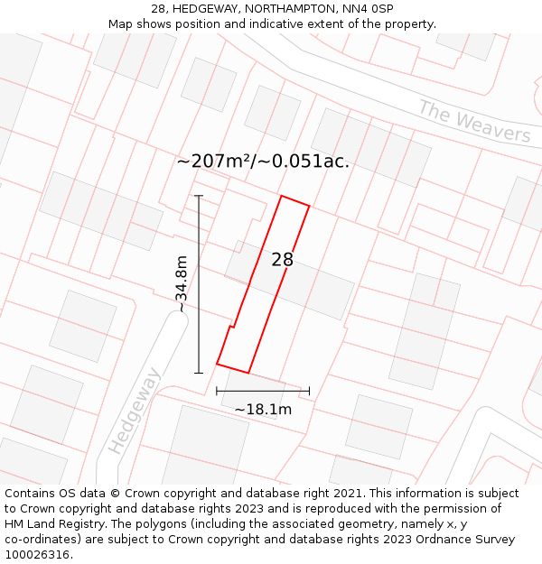 28, HEDGEWAY, NORTHAMPTON, NN4 0SP: Plot and title map