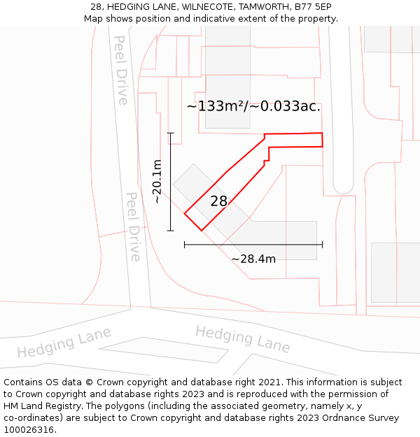 28, HEDGING LANE, WILNECOTE, TAMWORTH, B77 5EP: Plot and title map
