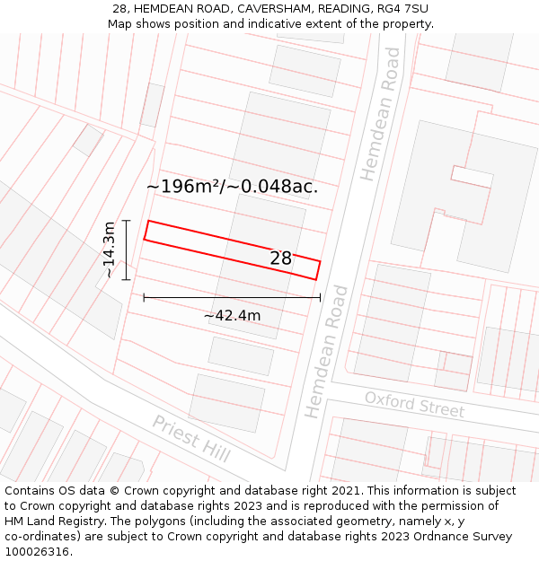 28, HEMDEAN ROAD, CAVERSHAM, READING, RG4 7SU: Plot and title map