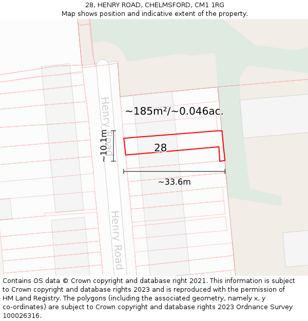 28, HENRY ROAD, CHELMSFORD, CM1 1RG: Plot and title map