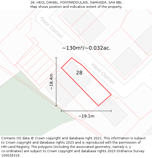 28, HEOL DANIEL, PONTARDDULAIS, SWANSEA, SA4 8BL: Plot and title map