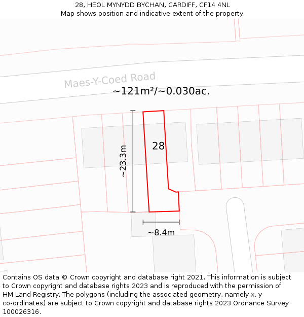 28, HEOL MYNYDD BYCHAN, CARDIFF, CF14 4NL: Plot and title map