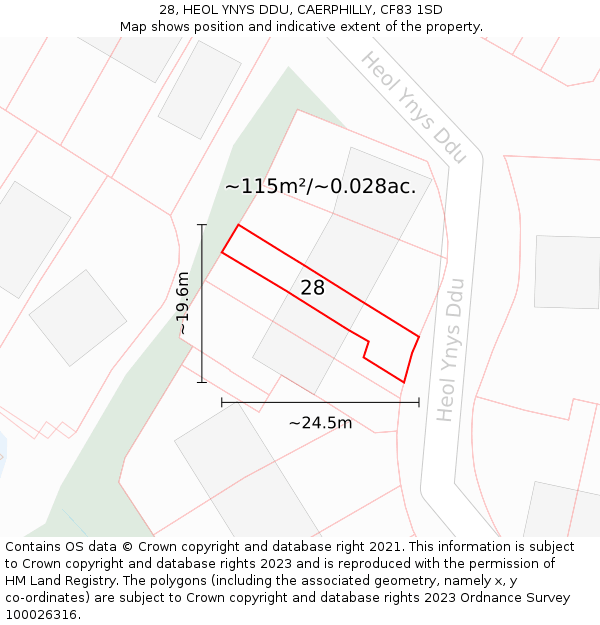 28, HEOL YNYS DDU, CAERPHILLY, CF83 1SD: Plot and title map