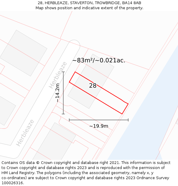 28, HERBLEAZE, STAVERTON, TROWBRIDGE, BA14 8AB: Plot and title map