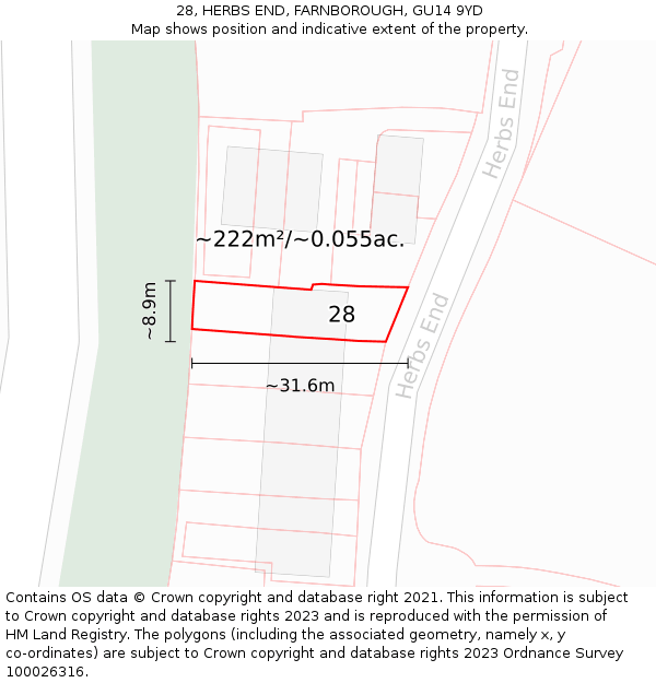 28, HERBS END, FARNBOROUGH, GU14 9YD: Plot and title map
