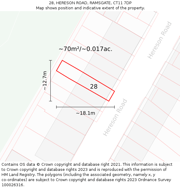28, HERESON ROAD, RAMSGATE, CT11 7DP: Plot and title map