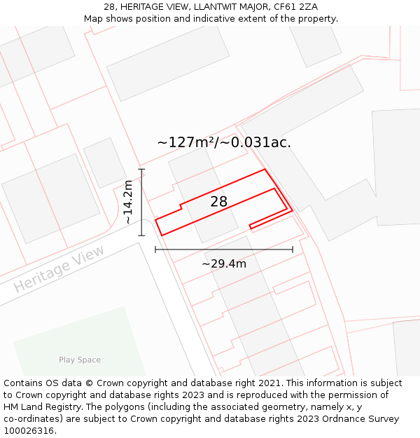 28, HERITAGE VIEW, LLANTWIT MAJOR, CF61 2ZA: Plot and title map