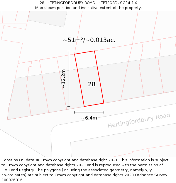 28, HERTINGFORDBURY ROAD, HERTFORD, SG14 1JX: Plot and title map