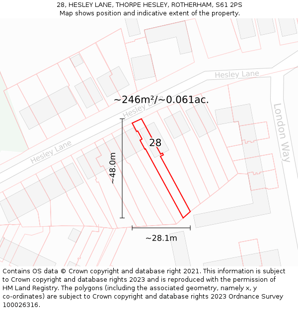 28, HESLEY LANE, THORPE HESLEY, ROTHERHAM, S61 2PS: Plot and title map
