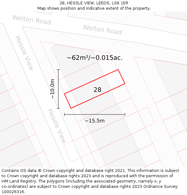 28, HESSLE VIEW, LEEDS, LS6 1ER: Plot and title map